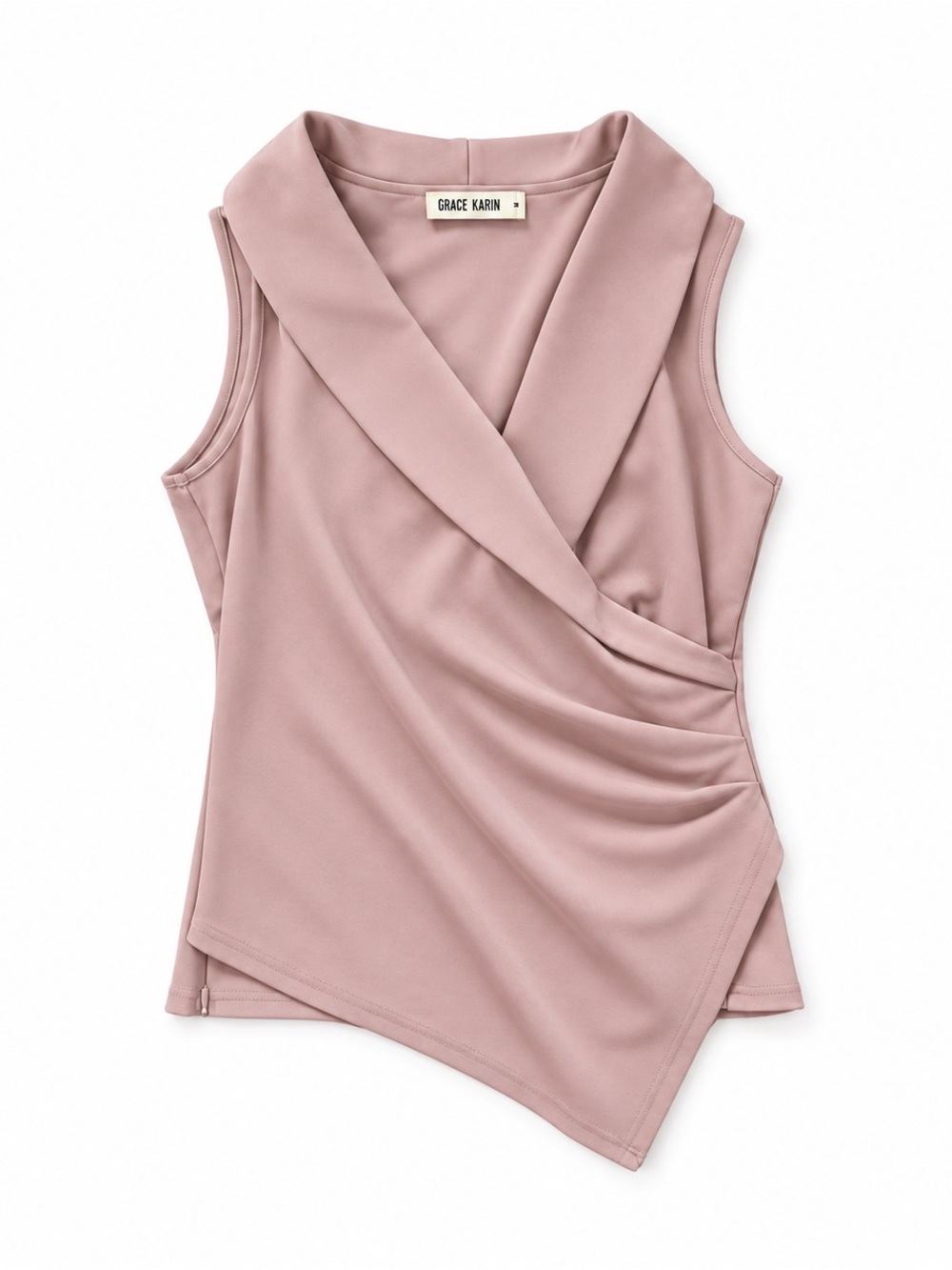 Grace Karin Women’s Medium Dusty Rose Draped Wrap Sleeveless Asymmetrical Top